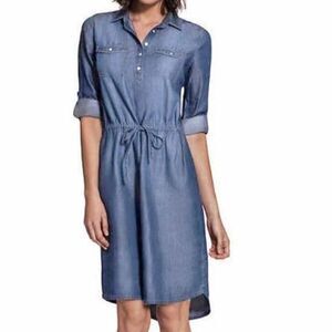 Gloria Vanderbilt Collared Roll-tab Sleeve Denim Shirt Dress Size Small